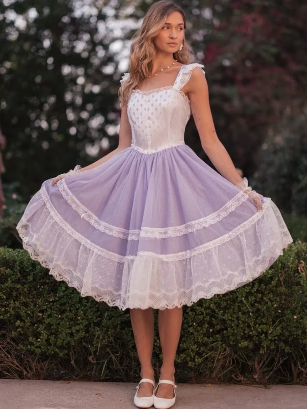 JessaKae Lavender and White Tulle Fit-and-Flare Tea Party Dress